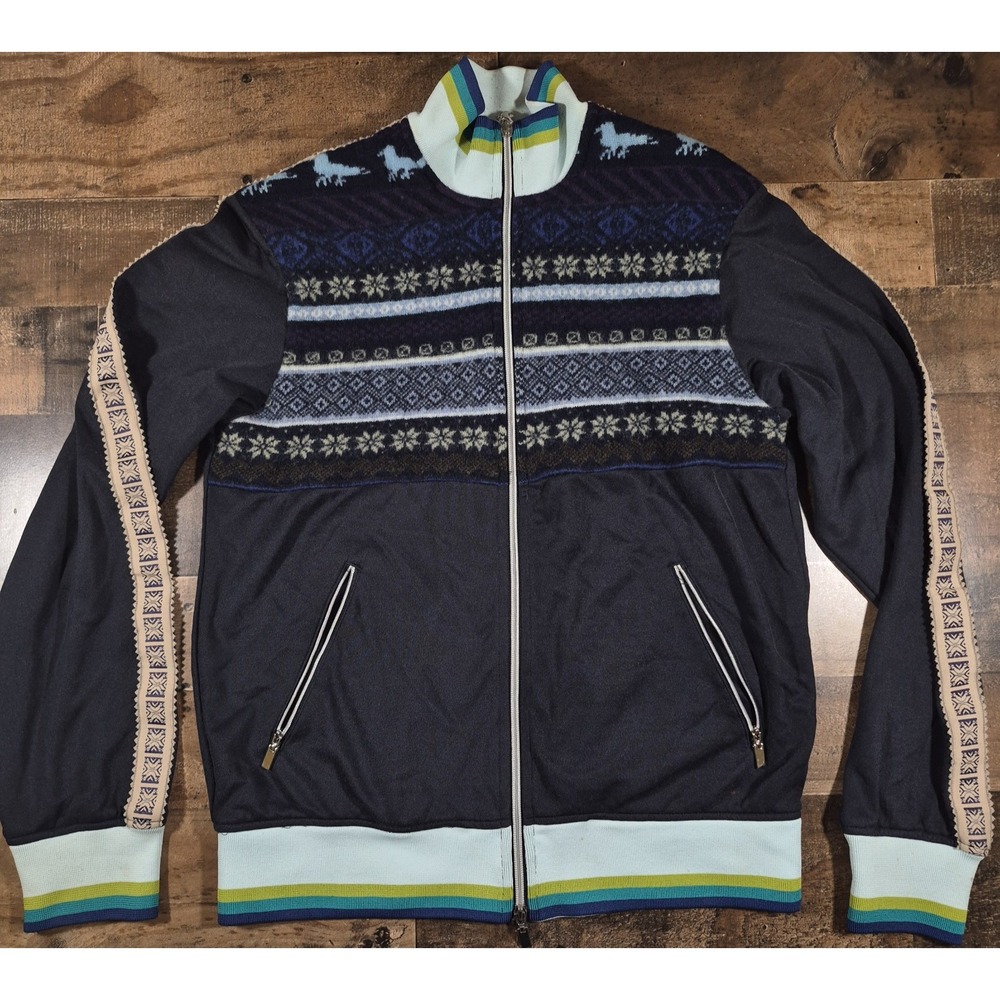 Modern Amusement Track Jacket Mens Large Blue Nordic Wool Full Zip
